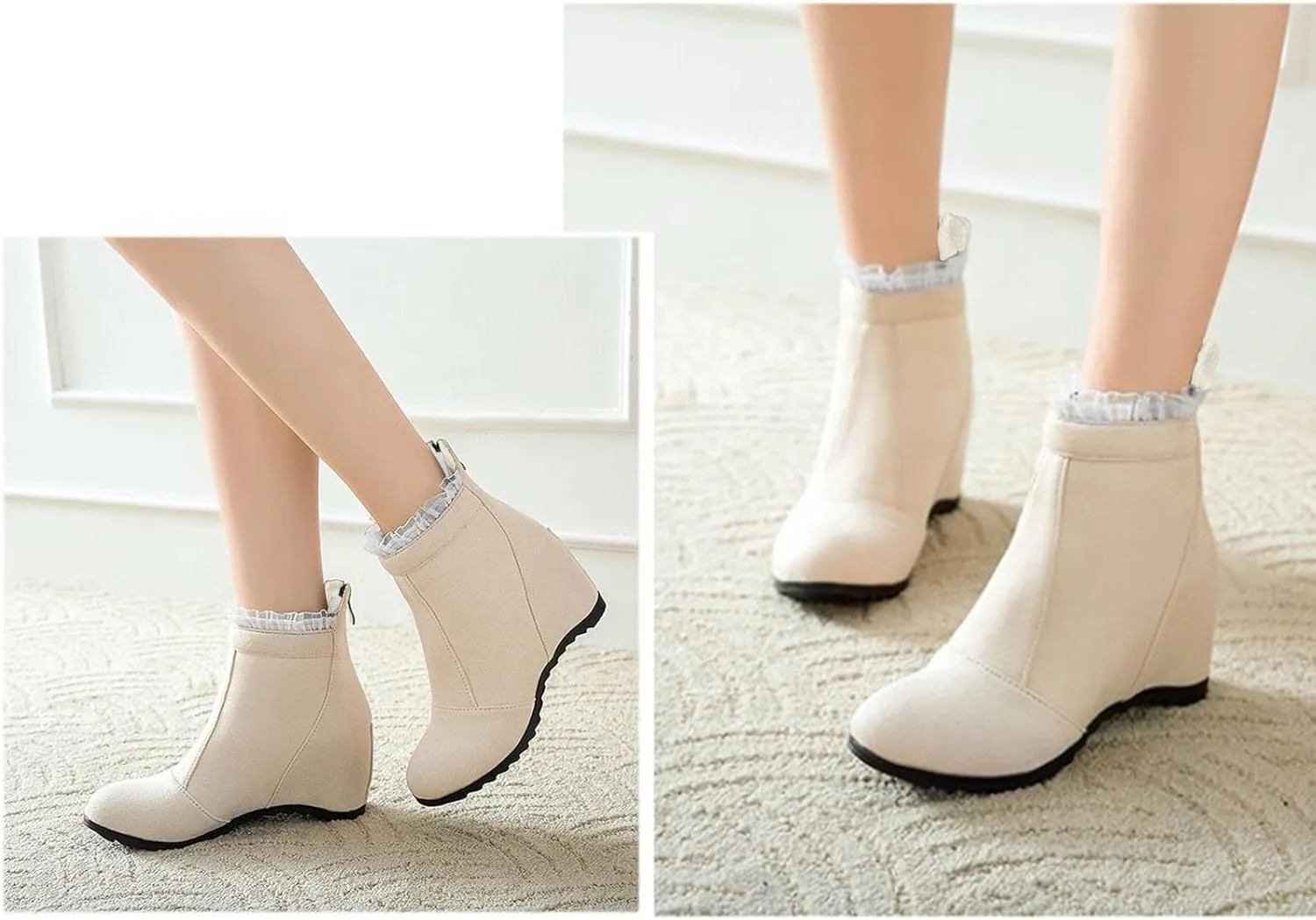 Women's Wedges Ankle Boot Casual Fashion Round Toe Mid Heel Wedge Booties Comfortable Zipper Dress Boots