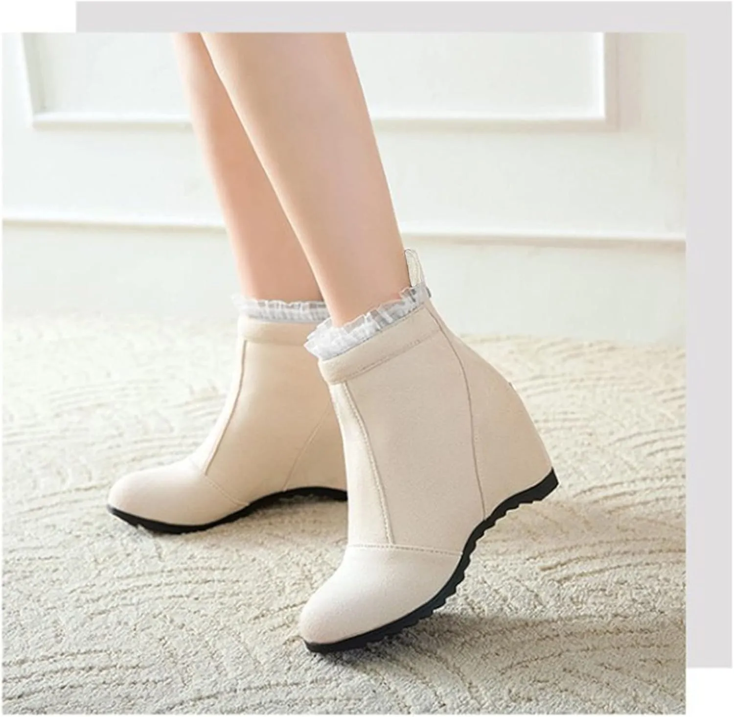 Women's Wedges Ankle Boot Casual Fashion Round Toe Mid Heel Wedge Booties Comfortable Zipper Dress Boots