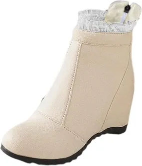 Women's Wedges Ankle Boot Casual Fashion Round Toe Mid Heel Wedge Booties Comfortable Zipper Dress Boots