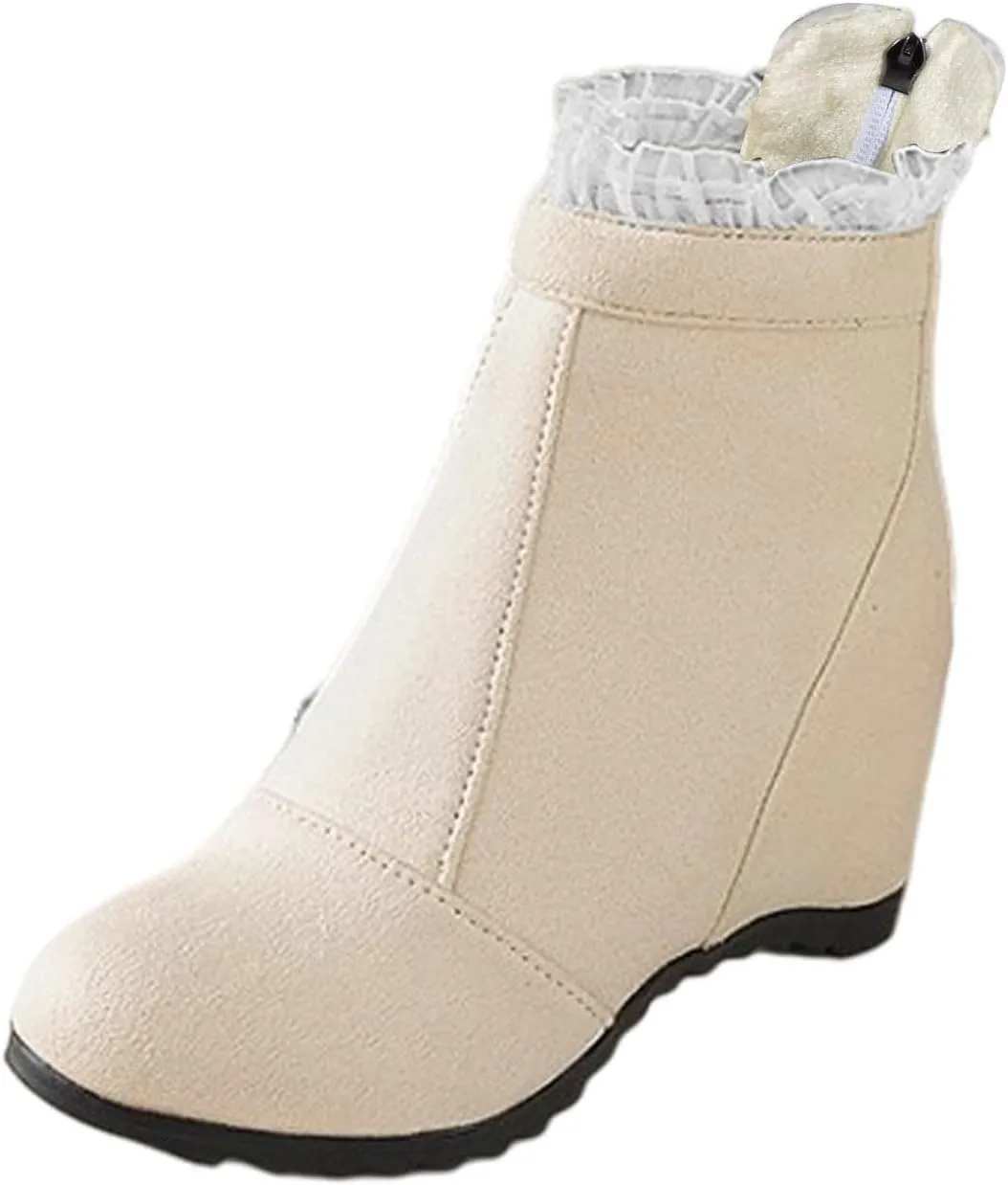 Women's Wedges Ankle Boot Casual Fashion Round Toe Mid Heel Wedge Booties Comfortable Zipper Dress Boots